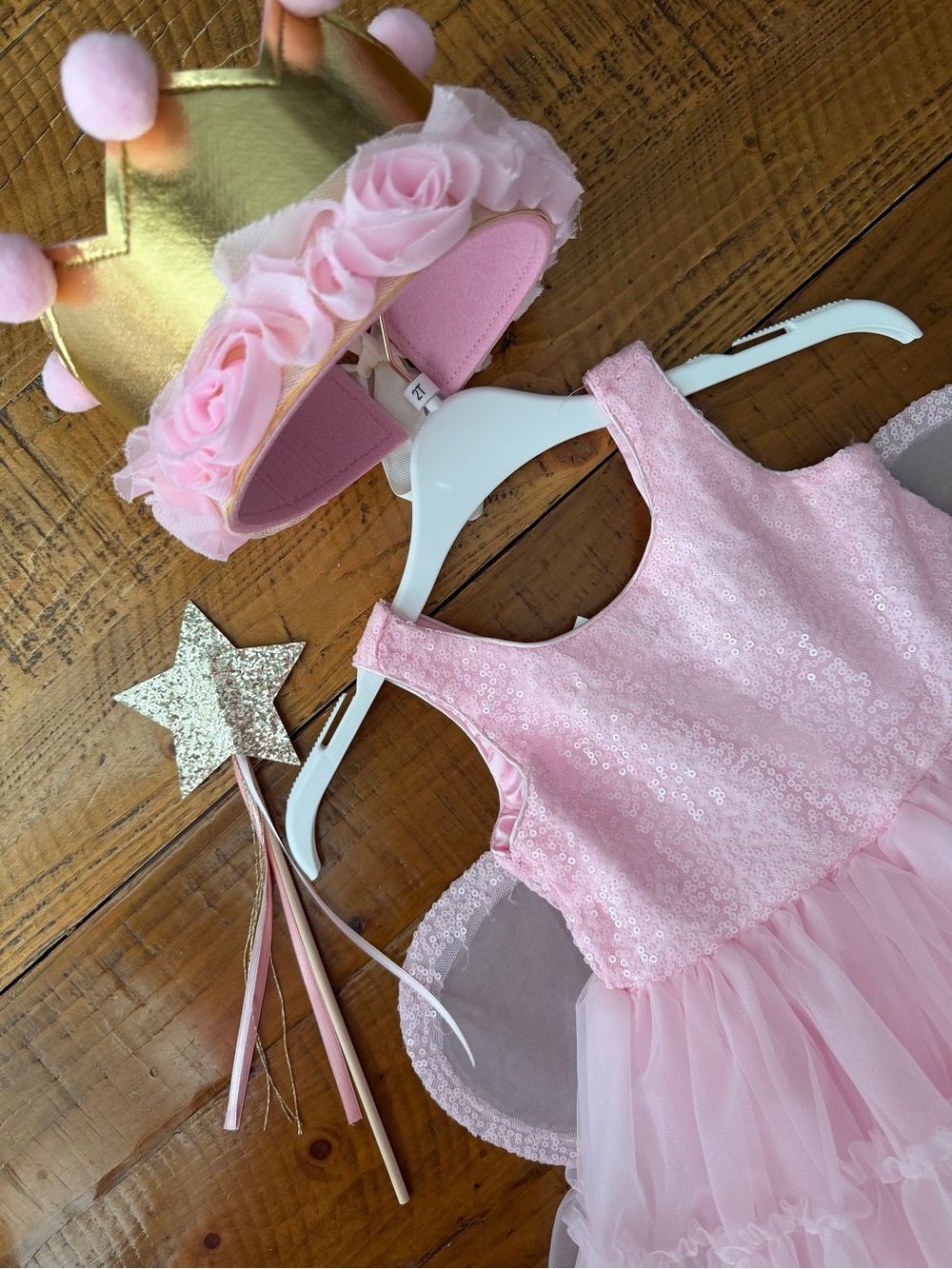 Girls Fairy Princess Pink Tulle Dress with crown/wings/wand - Picture 5 of 16